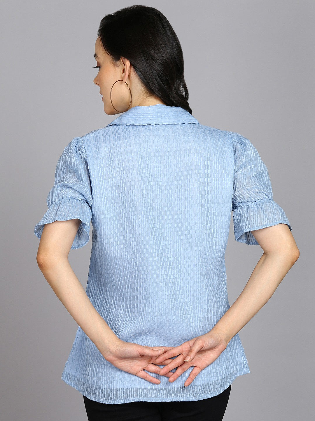 Casual Regular Sleeves Self Design Women Sky Blue Top